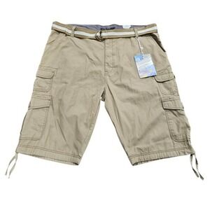 Plugg Men's Cargo Shorts Size 44 Khaki 100% Cotton Belted Outdoor Utility
